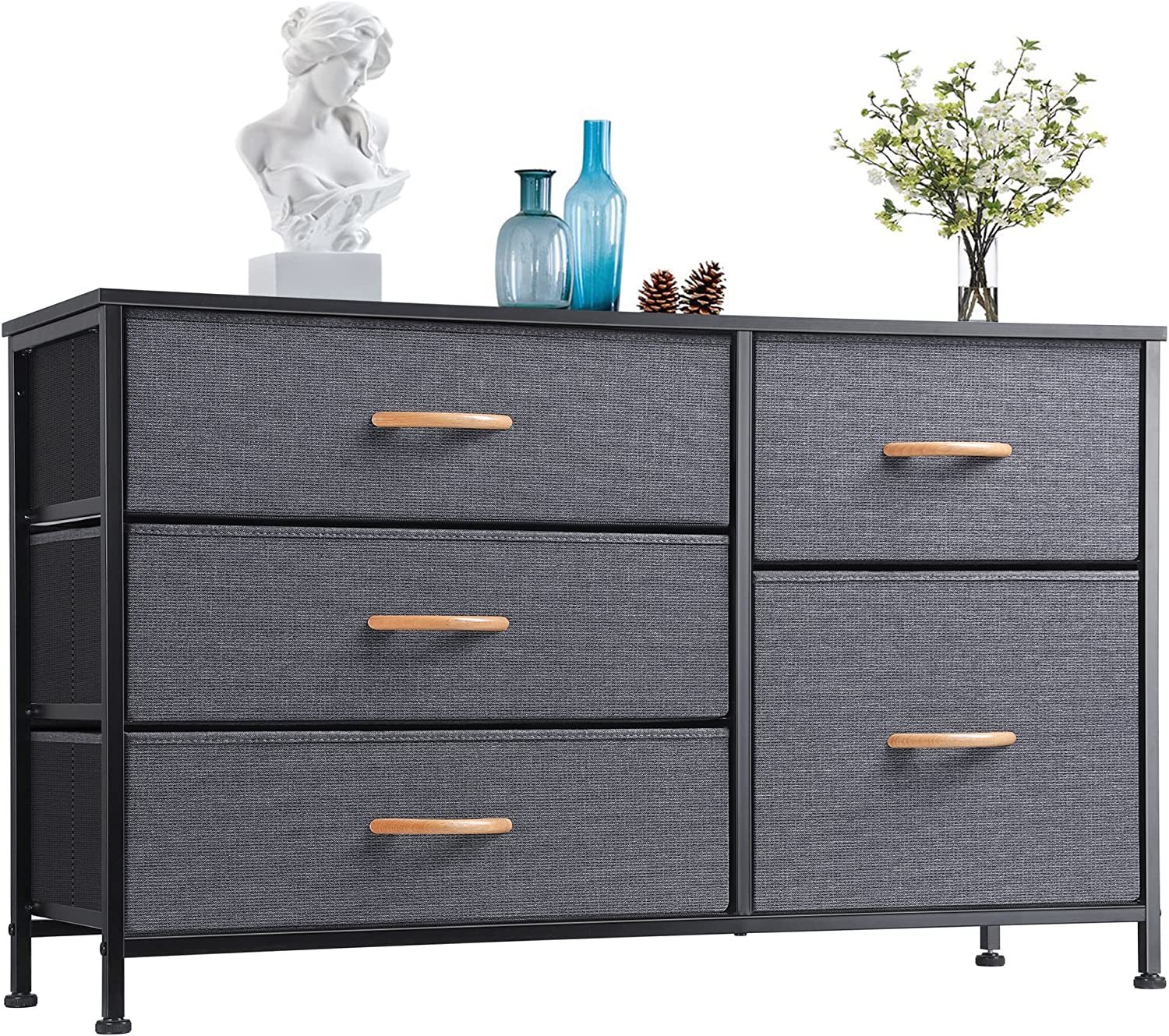 Nicehill Tv Stand With Storage Drawers, Wood Board, Fabric Drawers, Wide... - $69.92