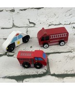 Wooden Railways Emergency Vehicles Police Car Fire Truck Red White - £4.43 GBP