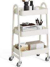 Durable 3-Tier Rolling Cart with Lockable Casters for Living Room &amp; Bath... - $43.51