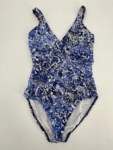 Lauren Ralph Lauren One Piece Swimsuit Sz 8 Blue White Floral Twist - £23.09 GBP