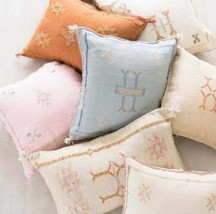 Moroccan Boho Throw Pillow 19&quot;x19&quot;, Cactus Silk Pillow Cover, Hand woven Berber - £39.40 GBP