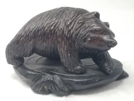 Walking Black Bear Figurine Ceramic On Pedestal Small Vintage - £15.14 GBP