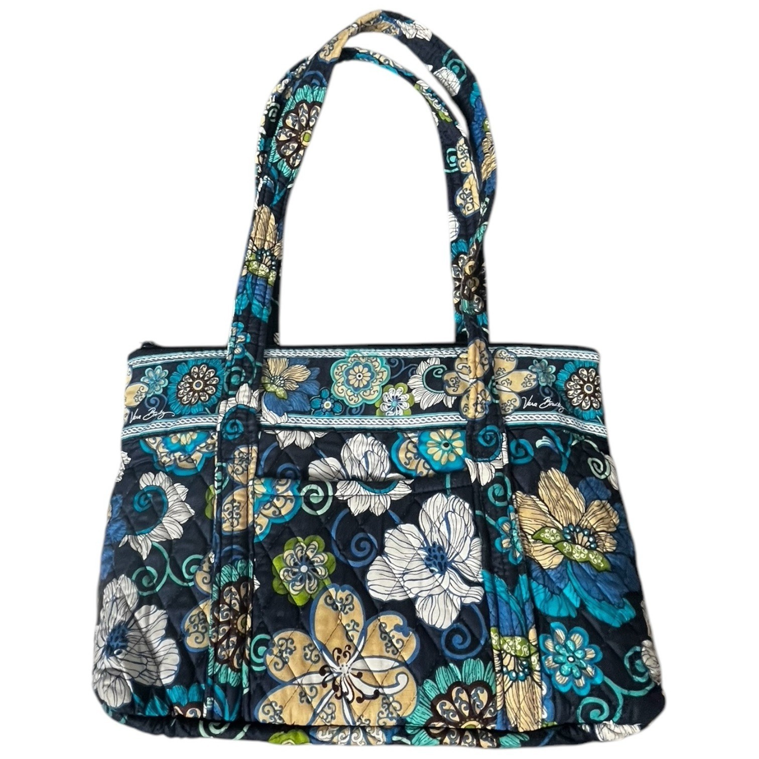 Vera Bradley Bag Mod Floral Hnadled Purse Blue Green White Quilted  - $14.49