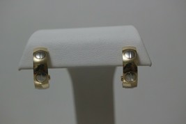 Fine 14K Yellow/White Gold Screw Motif Half Circle Omega Back Hoop Earrings - £330.85 GBP