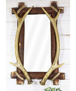 Western Rustic Stag Deer Antlers Rack On Wooden Logs Wall Mirror Plaque ... - $105.29 CAD