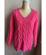 Lucky Brand Snagging Pink Fuzzy Eyelash Cable Knit V Neck Sweater L NWT - £26.11 GBP