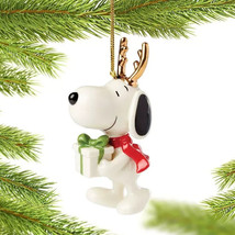 Lenox Peanuts Snoopy Reindeer Ornament Figurine with Gift Gold Antlers NEW - £69.62 GBP