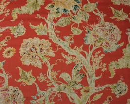 Ballard Designs Rayna Coral Red Floral 100% Linen Designer Fabric By Yard 54&quot;W - £12.77 GBP