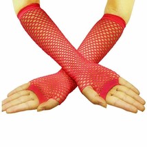 Neon Tone Long Fishnet Fingerless Elbow Sleeves Gloves Punk Costume - Red - £4.00 GBP