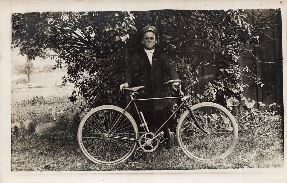 Primary image for Proud Young Man with Bicycle-Frame Air Pump?~ Real Postal Photo Regal-
show o...