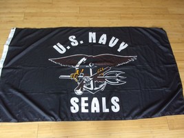 NWOT 35&quot; X 58&quot; Navy Seals Black Eagle Synthetic Cotton FLAG WITH TWO CLI... - $33.89