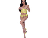 Magic Silk Love Star Cupless Bustier &amp; Open Crotch Panty Neon Chartreuse... - $50.44