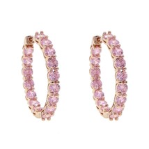 New Rose Gold pink CZ Hoop Earring For Women Geometric Classic CZ Pinky Medium h - £15.41 GBP