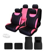 For Ford New Flat Cloth Black and Pink Car Seat Covers With Mats Set - £38.15 GBP