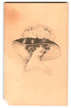 Glamour Beautiful Women In Large Oversize Victorian Flower Hat Vintage Postcard - $27.00