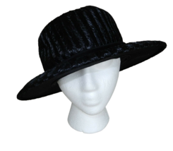 Vintage Exclusives by Renee black cellophane straw wide brimmed hat Sund... - $39.99