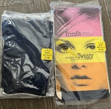 Vintage Twiggy Trimfit Stockings 2 Unused Pairs Original Package Navy 9.5-11 New - £24.31 GBP