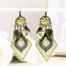 Bohemia Style Camouflage Cabochon Geometry Drop Earrings for Women Ancient bronz - £16.81 GBP