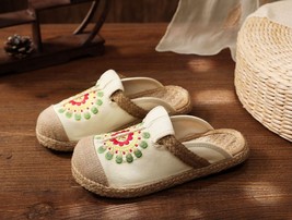 Retro Summer Women Handmade Linen Canvas Close Toe Slippers Non-Slippery Bottom  - £27.43 GBP