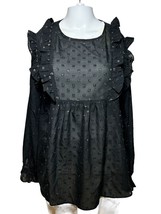 Ella Moon Blouse Women&#39;s L Large Black Shirt Top Semi-Sheer Workwear Ruffles - $19.93