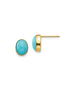 Finest Gold 7 x 8 mm 14K Yellow Gold Madi K Bezel Set Oval Turquoise Pos... - $175.55 CAD
