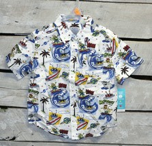 365 Kids From Garanimals Boys White Monsters Ride The Waves Button Down Shirt - £8.76 GBP