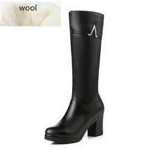New winter genuine leather boots women shoes high heeled mid calf women long boots warm thumb200