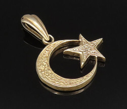 925 Sterling Silver - Vintage Gold Plated Crescent Moon &amp; Star Pendant -... - £28.43 GBP