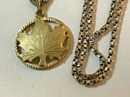 Vintage Ster. DCJ  Maple Leaf Cut Out Pendant Necklace with 925 Silver Chain - £35.92 GBP