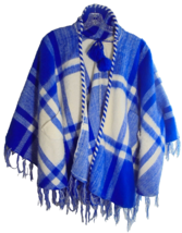 Inca Galleria Poncho Women Orlon Sweater Plaid Fringe Equador Tie Closure Tassel - £14.59 GBP