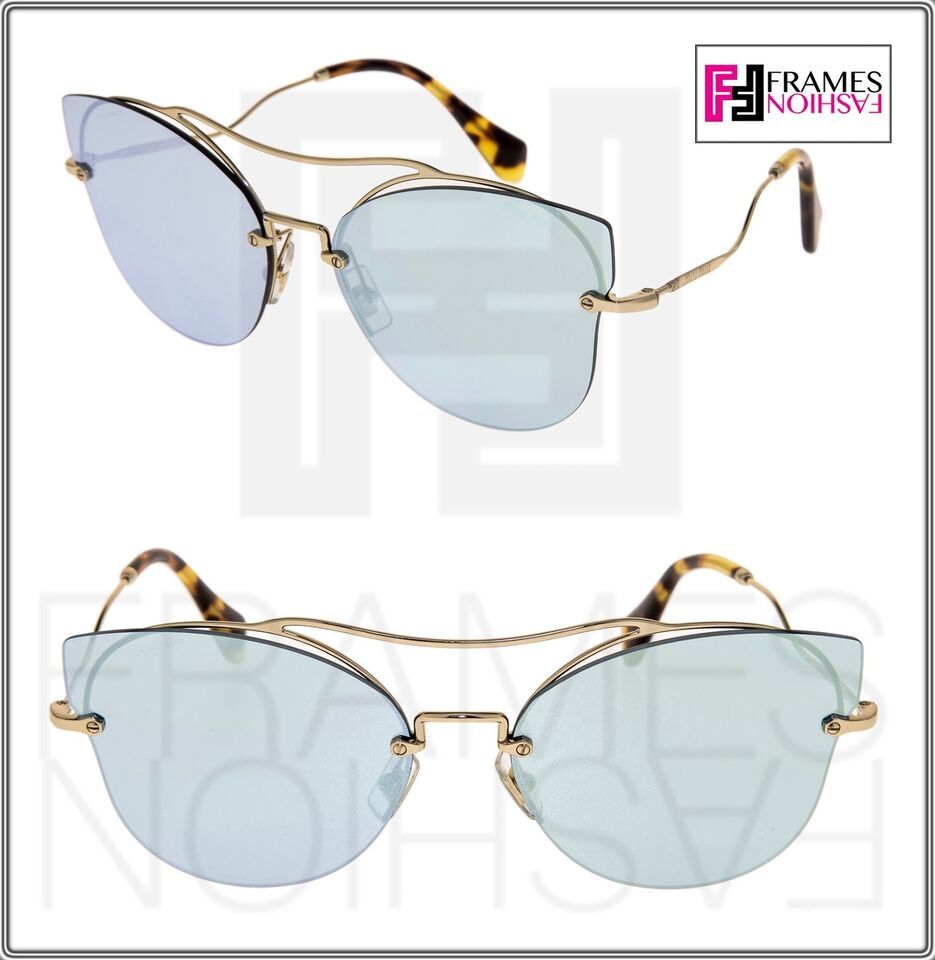 MIU MIU SCENIQUE Butterfly 52S Blue Silver Mirrored Oversized Sunglasses... - $155.88