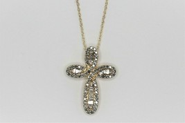 DIAMOND CROSS PENDANT WITH CHAIN REAL SOLID 10 k GOLD 2.6 g - £624.43 GBP
