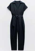 Zara Bnwt 2024. Navy Blue Jumpsuit Linen Blend Belt. 3445/709 - £69.93 GBP