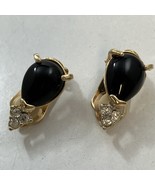 LIND 14K HGE Yellow Gold Plated Black Onyx Clip On Earrings - $27.06 CAD
