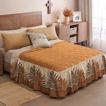 LEAVES EMBROIDERY REVERSIBLE BEDSPREAD WITH ATTACHED RUFFLE 1 PCS KING SIZE - $94.04