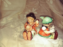 Porcelain Shelf Sitter Figurines Hummel like Boy with Banjo Girl with Music Book image 5
