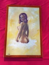 Vintage 50-60s Original Pin Up Oil Painting Nude burlesque Blonde signed Lorry - £352.36 GBP