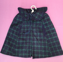 Vintage American Girl Pleasant Company Samantha Doll Plaid Cape Coat Blue Green - £15.97 GBP