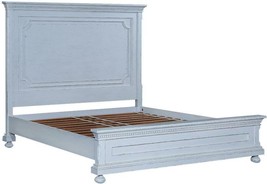 KING BED EDWARD ANTIQUED WHITE DISTRESSED WOOD ROUNDED BUN FEET OLD WORLD - £3,449.17 GBP