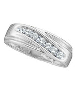10k White Gold Mens Round Channel-set Diamond Single Row Wedding Band Ring - $443.11 CAD