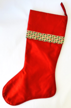 Large Red Christmas Holiday Stocking Red Silky Fabric Elegant Jeweled Trim 23&quot; - £19.32 GBP