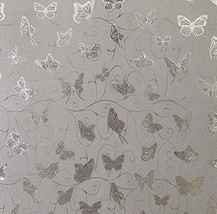 Dundee Deco AZ-G023 Animals Glitter Silver, Grey Butterflies, Vines Peel... - £23.73 GBP