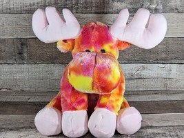 2009 WISHPETS 10&quot; Sitting Moose Laura Bright Tie Dyed Plush Stuffed Animal - $17.85