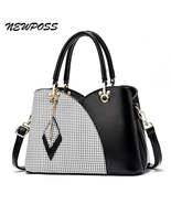 Newposs PU Leather Large Capacity Woman Handbag Grid Shoulder Bag Fashio... - £63.70 GBP+