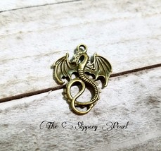 Dragon Pendants Antiqued Bronze Charm Medieval Fairy Tale 2 sided 10pcs Bulk - £6.78 GBP