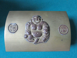 Chinese Buddha Antique Wood Liner Metal Brass Coffer Box Handmade - £107.09 GBP