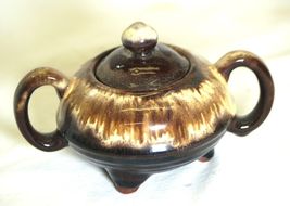 Brown Drip Mini Sugar Bowl Redware 3 Footed Japan - $16.82