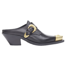 Versace Leather Gold Medusa Toe Western Buckle Cuban Mule Women Black Si... - $440.80