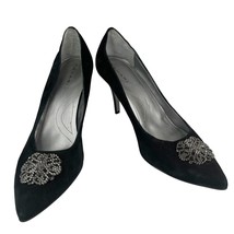 Tahari Accord Black Suede Heels Pumps 8M Jewel Accent 3.5&quot; - £23.64 GBP