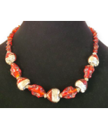 Vintage Red Chunky Glass Bead Necklace 18&quot; Gold-Tone Heart Accents State... - €11,22 EUR